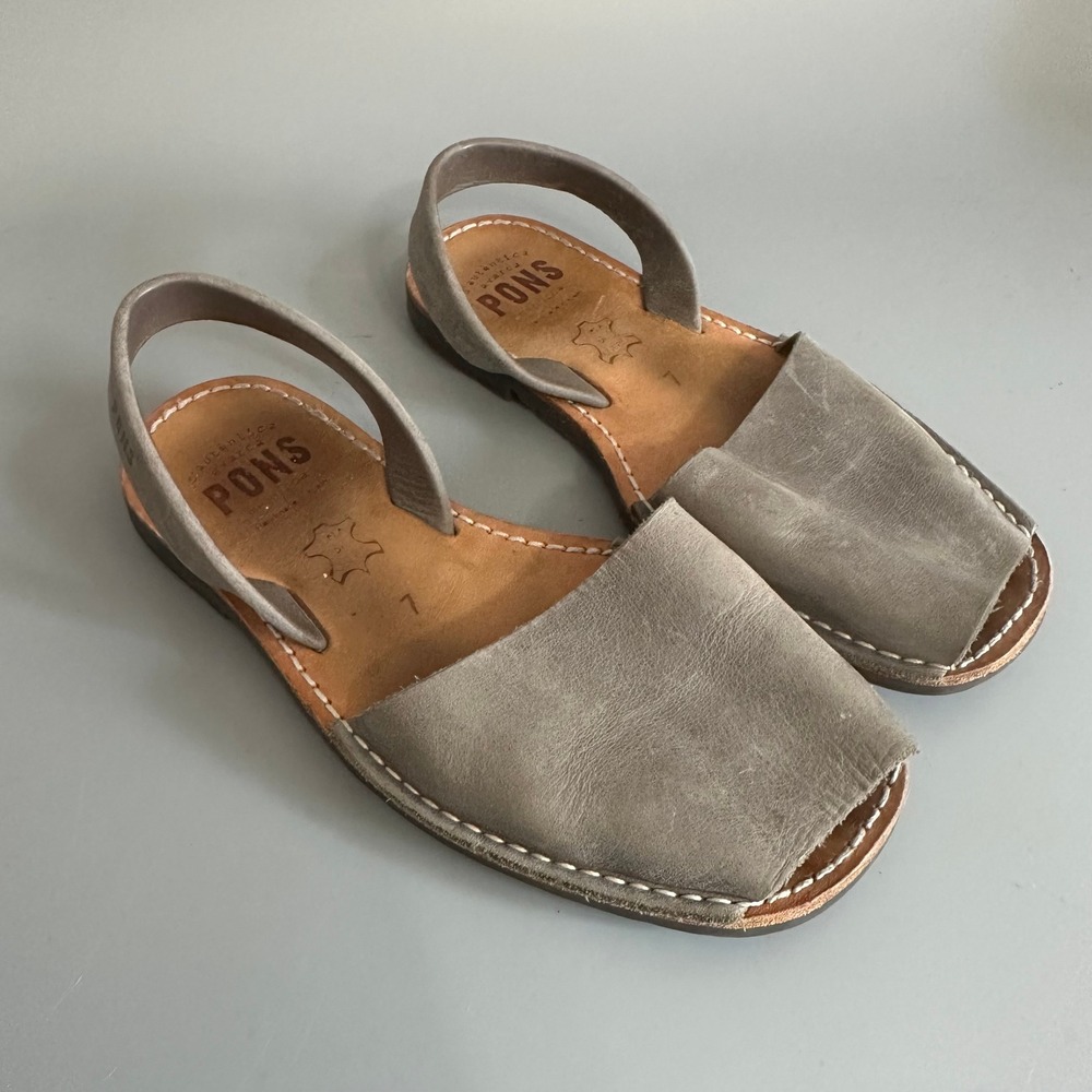 Pons Avarca Menorca Grey Leather Slingback Sandals Women US 7 EUR 37 Spain